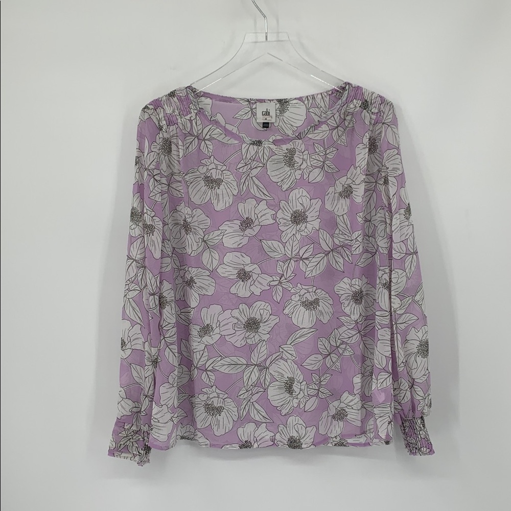 CAbi Poppy Lavender blouse top shirt smocking purple floral smocking new Medium